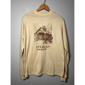 The Knits Vermont Graphic T-Shirt Mens S Cotton Blend Tan Vintage 70s USA Made